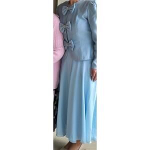Leslie Fay Evening Wear Vintage Baby Blue Bows Wedding Skirt and Top Size 6
